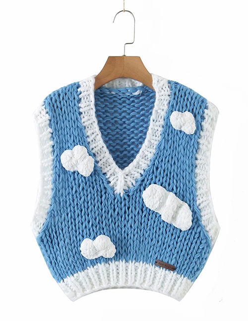 Fashion Blue Three-dimensional Cloud Knitted Sweater Vest