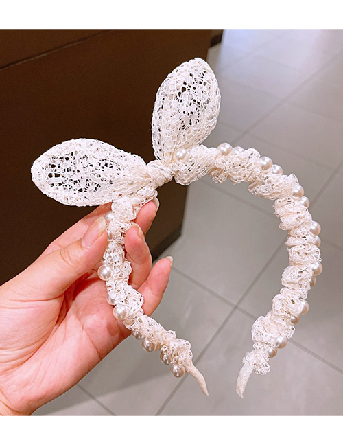 Fashion White Lace Pearl Knotted Headband