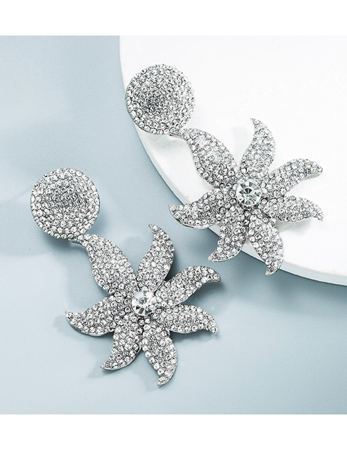 Fashion Silver Alloy Diamond Flower Stud Earrings
