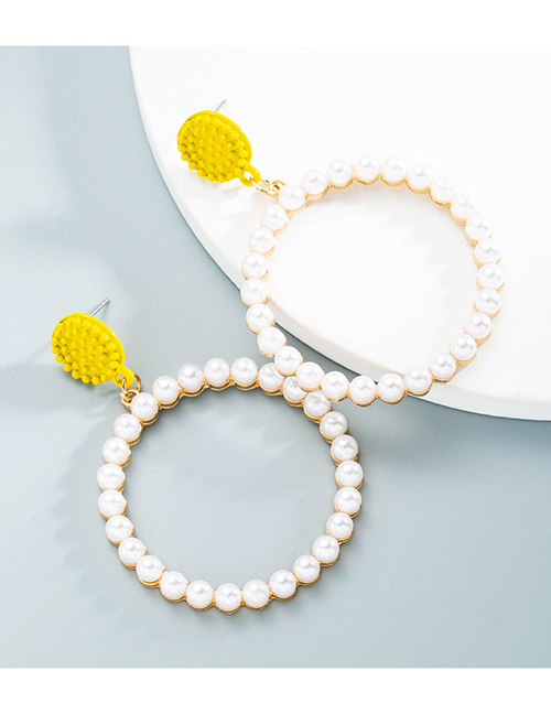Fashion Yellow Round Alloy Pearl Earrings