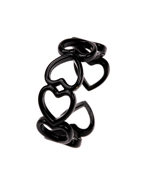 Fashion Black Lacquered Hollow Love Heart Opening Ring