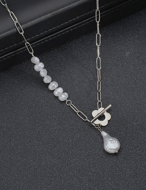 Fashion Steel Color Flower Ot Buckle Pearl Necklace