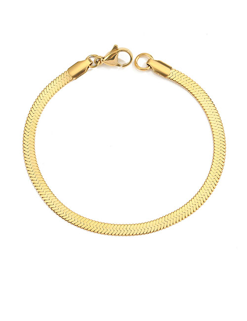 Fashion Golden 4mm-16.5cm Stainless Steel Gold-plated Flat Snake Chain Bracelet