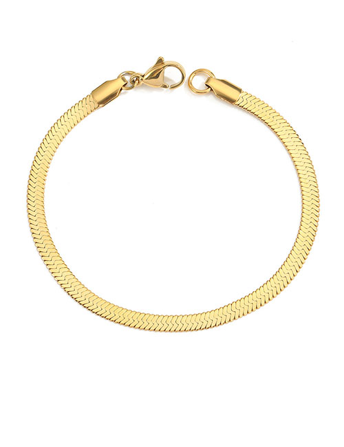Fashion Golden 4mm-18cm Stainless Steel Gold-plated Flat Snake Chain Bracelet