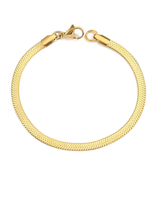 Fashion Golden 4mm-19cm Stainless Steel Gold-plated Flat Snake Chain Bracelet