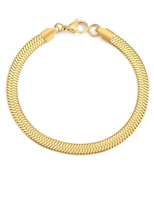 Fashion Golden 5mm-19cm Stainless Steel Gold-plated Flat Snake Chain Bracelet