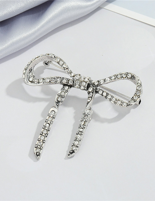 Fashion Silver Diamond Bow Brooch
