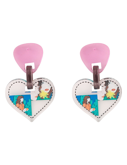 Fashion D Love Stitching Resin Heart Stitching Earrings