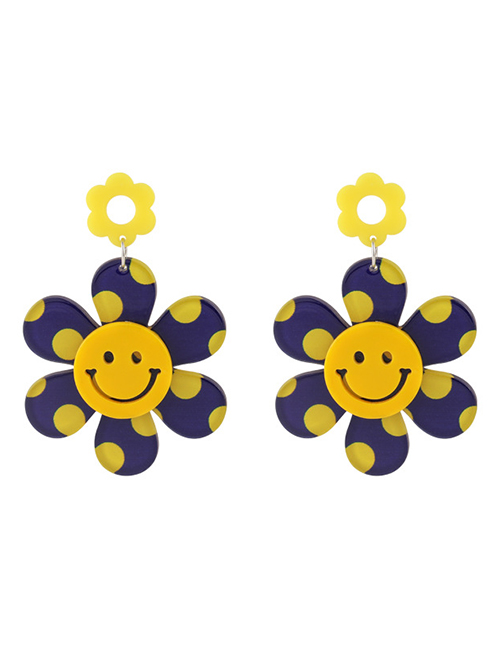 Fashion A Blue Flowers Polka Dot Flower Smiley Earrings