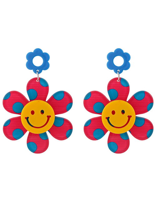 Fashion C Red Flowers Polka Dot Flower Smiley Earrings