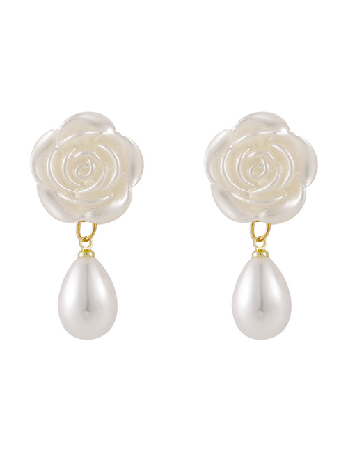 Fashion White Camellia Pearl Stud Earrings