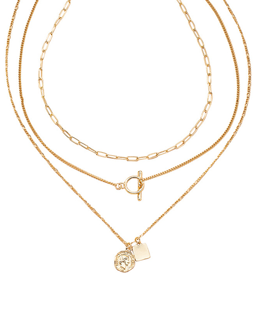 Fashion Golden Ot Buckle Round Brand Portrait Chain Necklace