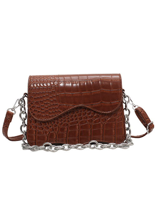Fashion Brown Crocodile Pattern Chain Shoulder Messenger Bag