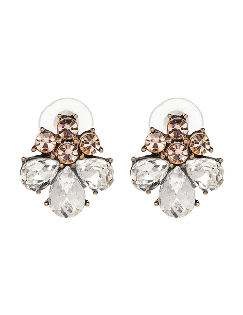 Fashion Pink Glass Diamond Inlaid Geometric Stud Earrings