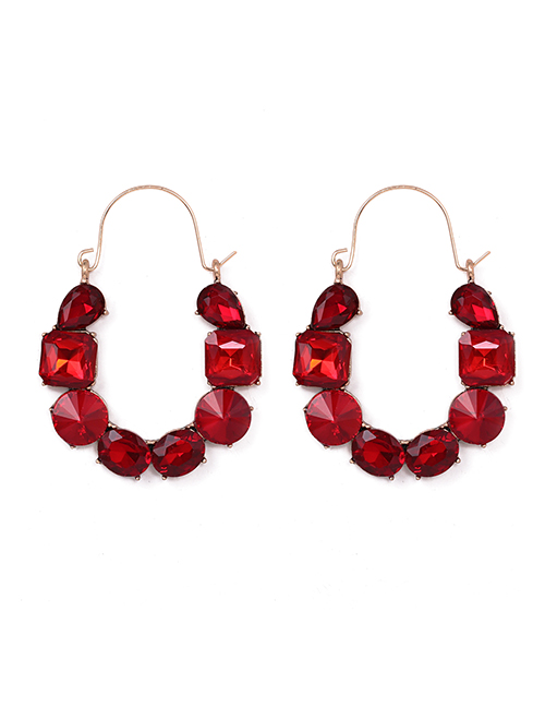 Fashion Red Diamond-studded Geometric Earrings