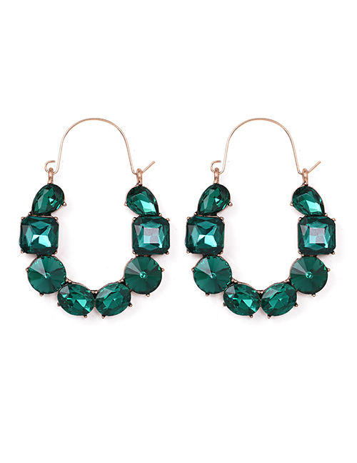 Fashion Green Diamond-studded Geometric Earrings