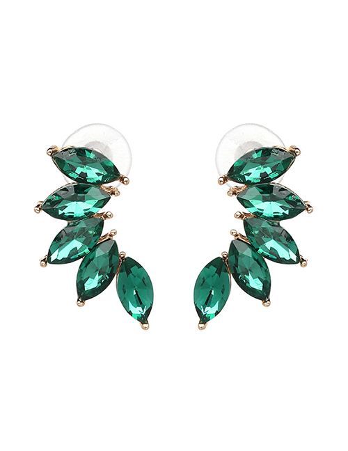 Fashion Green Alloy Diamond Wing Stud Earrings