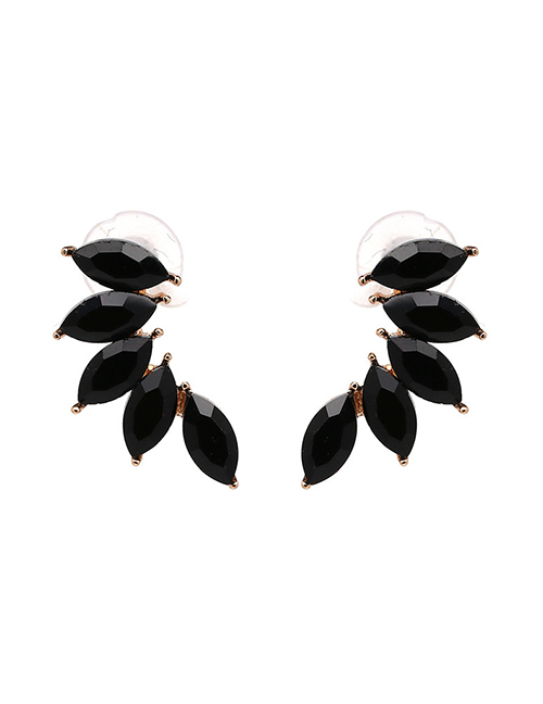 Fashion Black Alloy Diamond Wing Stud Earrings