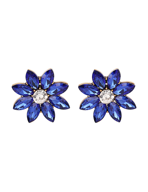 Fashion Blue Diamond Flower Stud Earrings