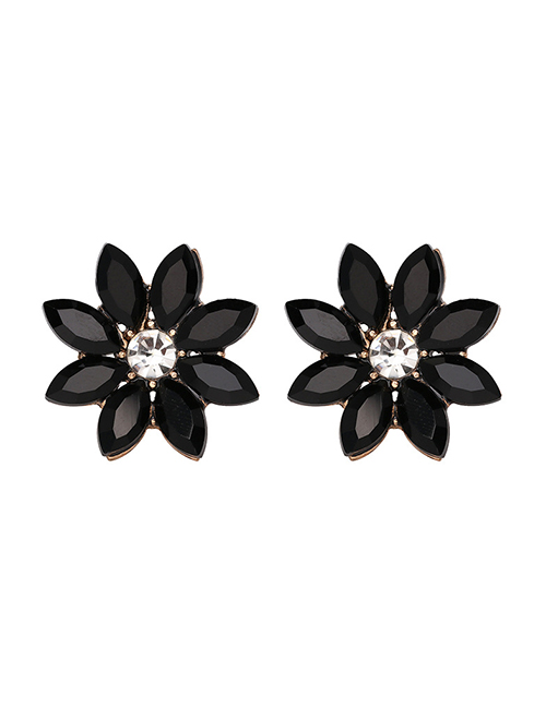 Fashion Black Diamond Flower Stud Earrings