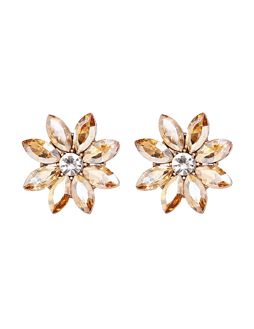 Fashion Champagne Diamond Flower Stud Earrings
