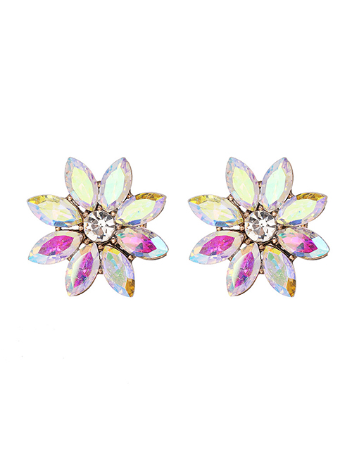 Fashion Ab Color Diamond Flower Stud Earrings