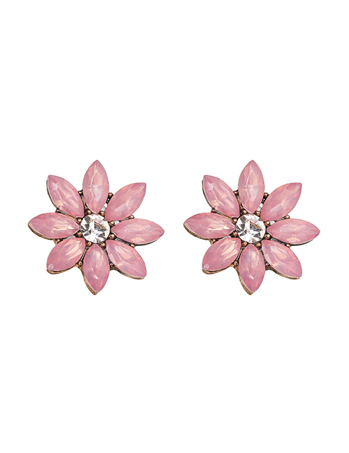 Fashion Pink Diamond Flower Stud Earrings