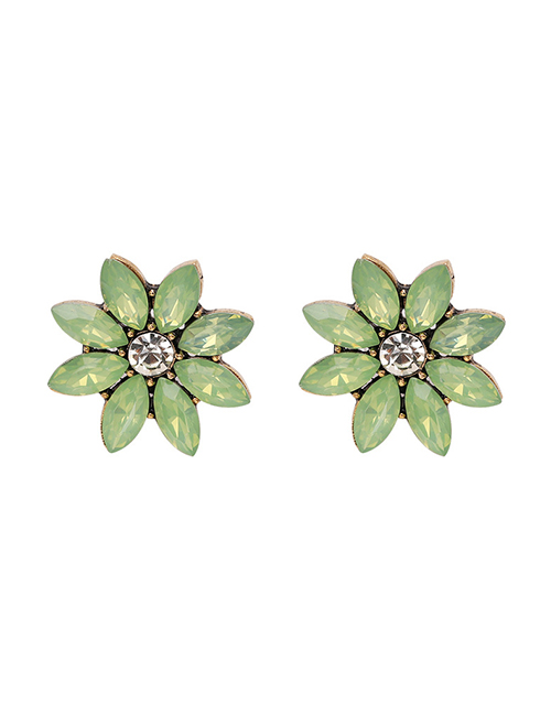 Fashion Light Green Diamond Flower Stud Earrings