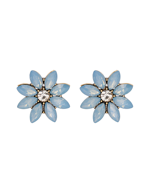 Fashion Light Blue Diamond Flower Stud Earrings