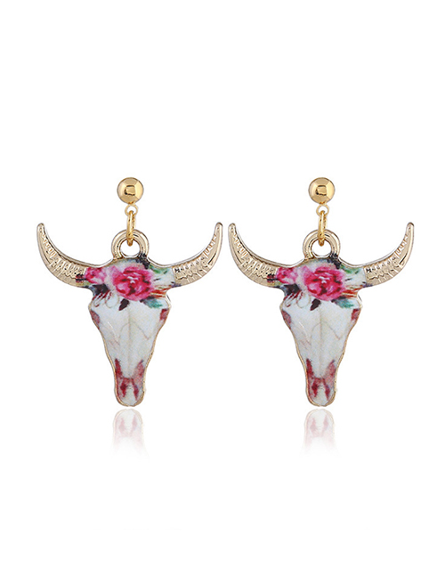 Fashion Pink Metal Devil Bull Head Stud Earrings