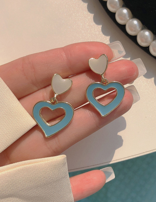 Fashion Blue Contrasting Color Hollow Heart Earrings