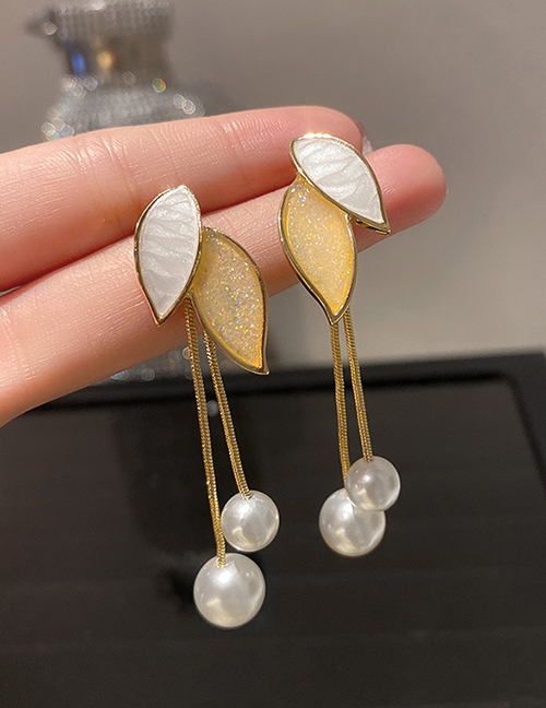 Fashion Golden Leaf Tassel Pearl Earrings