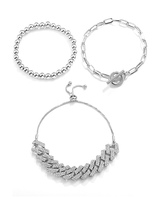 Fashion White K Diamond Hollow Geometric Chain Bracelet Set