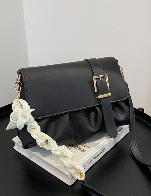 Fashion Black Pleated Silk Scarf Crossbody Bag