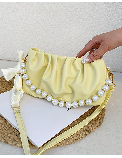Fashion Yellow Soft Face Pearl Pleated Crossbody Bag