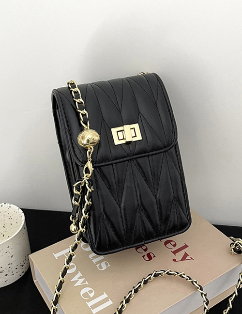 Fashion Black Lingge Embroidery Thread Winding Chain Messenger Bag