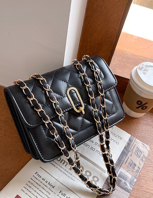 Fashion Black Big Lingge Winding Chain Crossbody Shoulder Bag