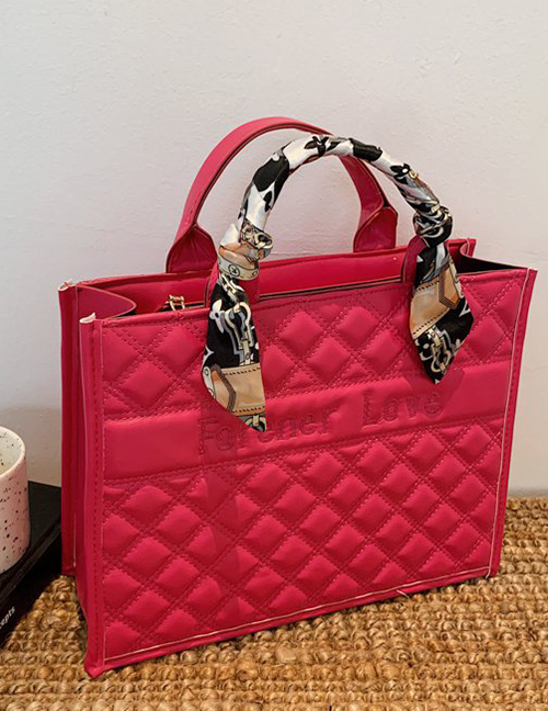 Fashion Rose Red Large Capacity Handbag With Diamond Silk Scarf