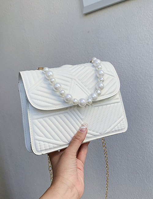 Fashion White Pearl Embroidery Thread Shoulder Messenger Bag