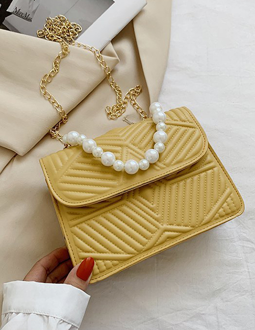 Fashion Yellow Pearl Embroidery Thread Shoulder Messenger Bag