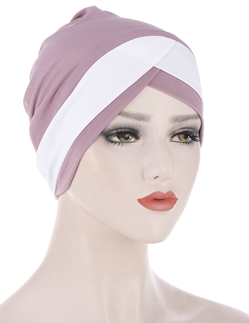 Fashion Leather Purple+white Cross Forehead Contrast Color Cap