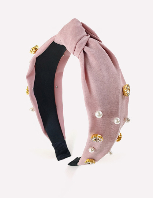 Fashion Pink Fabric Knotted Rhinestone Pearl Headband