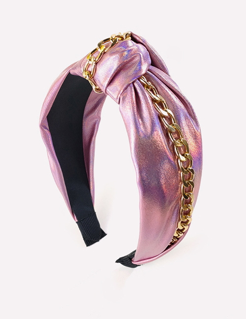 Fashion Pink Bright Leather Chain Wide-sided Twisted Headband