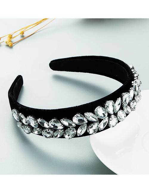 Fashion White Glass Diamond-studded Broad Brim Headband