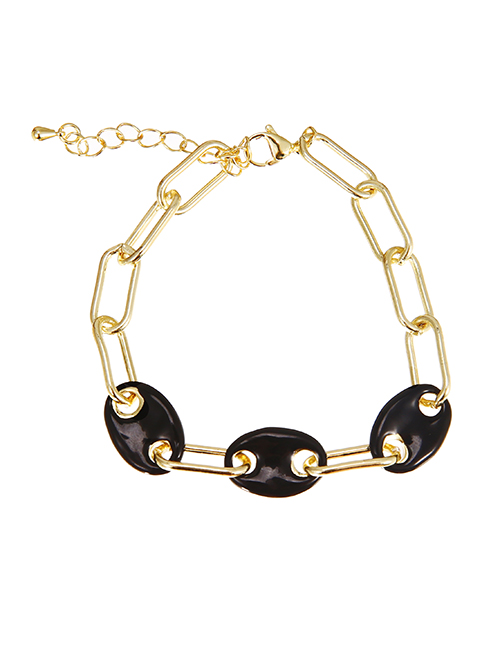 Fashion Black Copper Drip Oil Nose Thick Chain Bracelet
