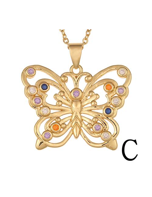 Fashion C Cutout Zirconium Butterfly Necklace