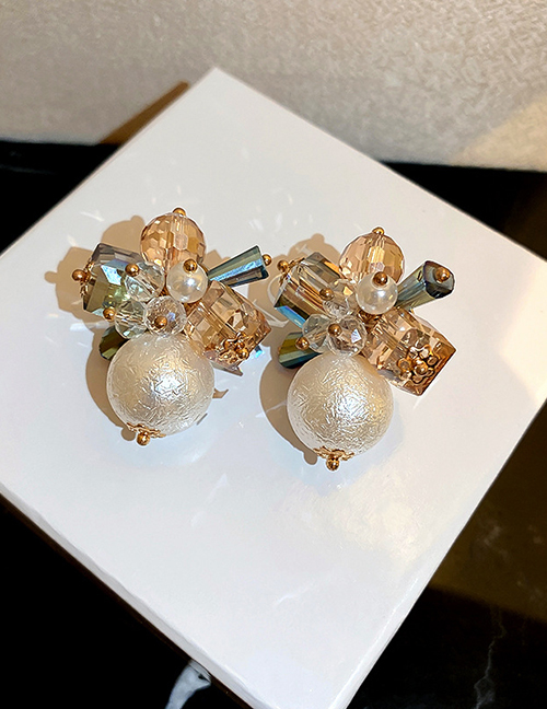 Fashion White Crystal Flower Pearl Earrings