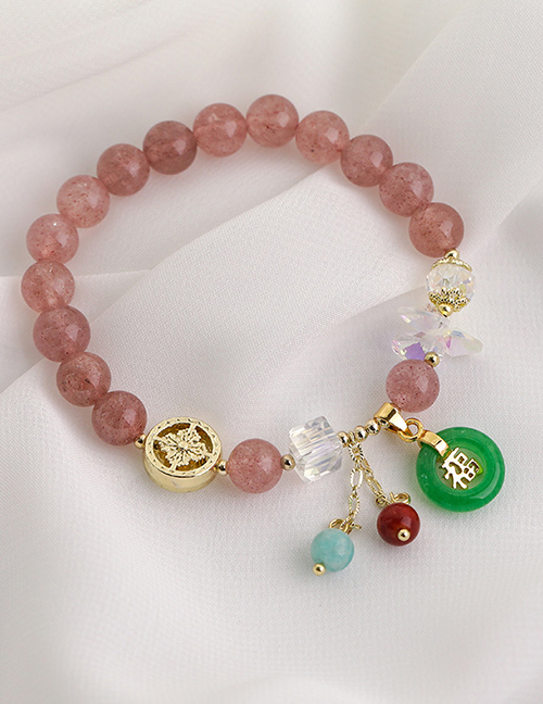 Fashion A Pink Crystal Blessing Beaded Bracelet