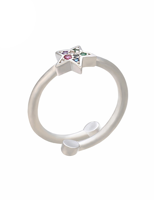 Fashion Platinum Star Micro Inlaid Five-pointed Star Open Ring