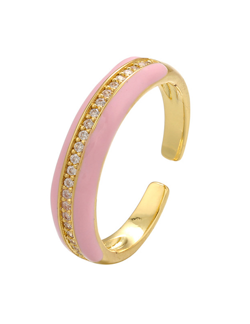 Fashion Pink Drop Oil Row Diamond Geometric Open Ring